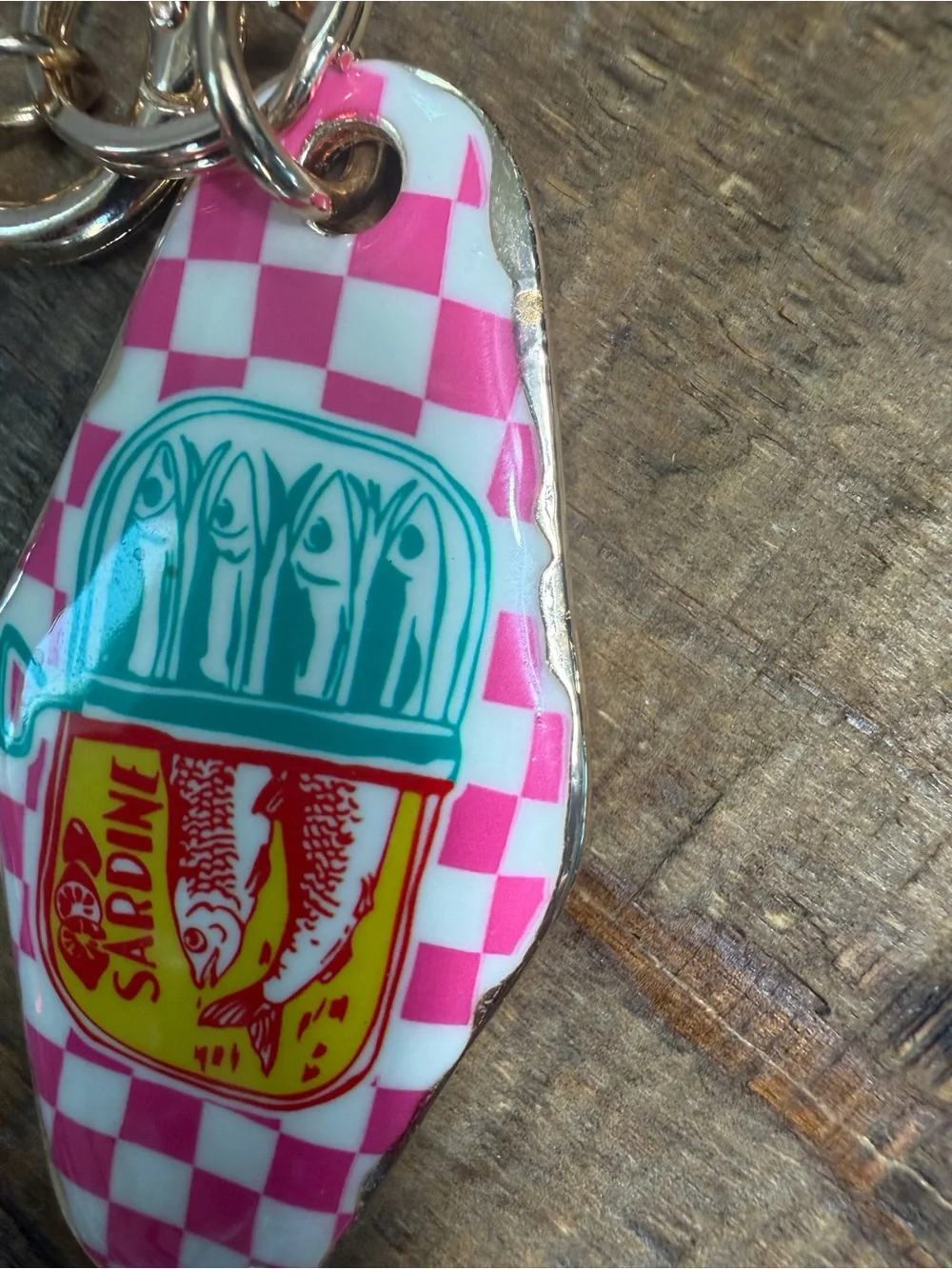 Piper K Pink Sardine Checkerboard Keychain - Decorative Home Accent